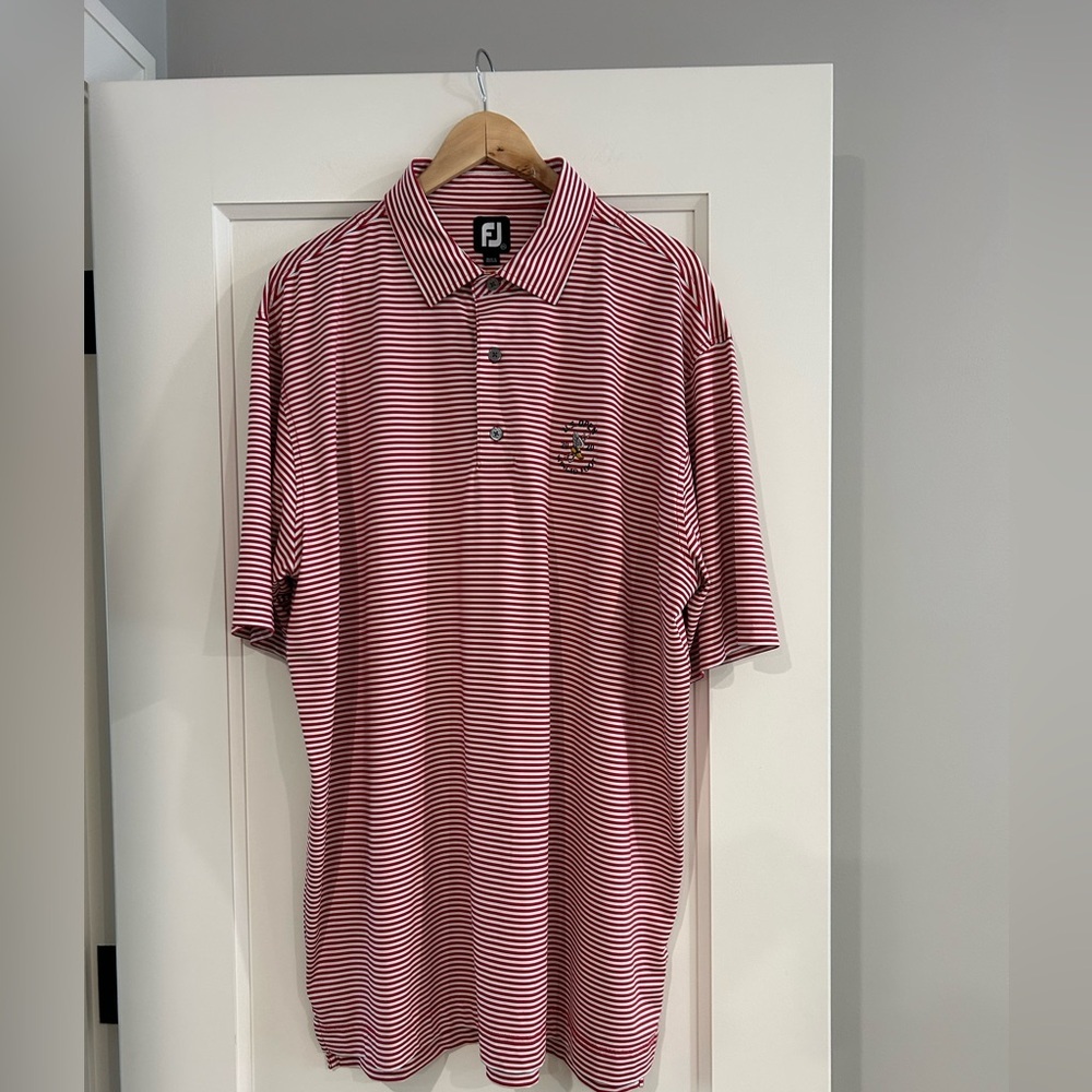 FootJoy Men's Polo Golf Shirt Red & White Stripes w/US Open 2020 Logo Size XXL
